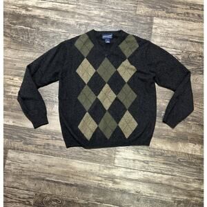 Davis & Squire 100% Cashmere Argyle Sweater Mens L Black Green Classy Pullover